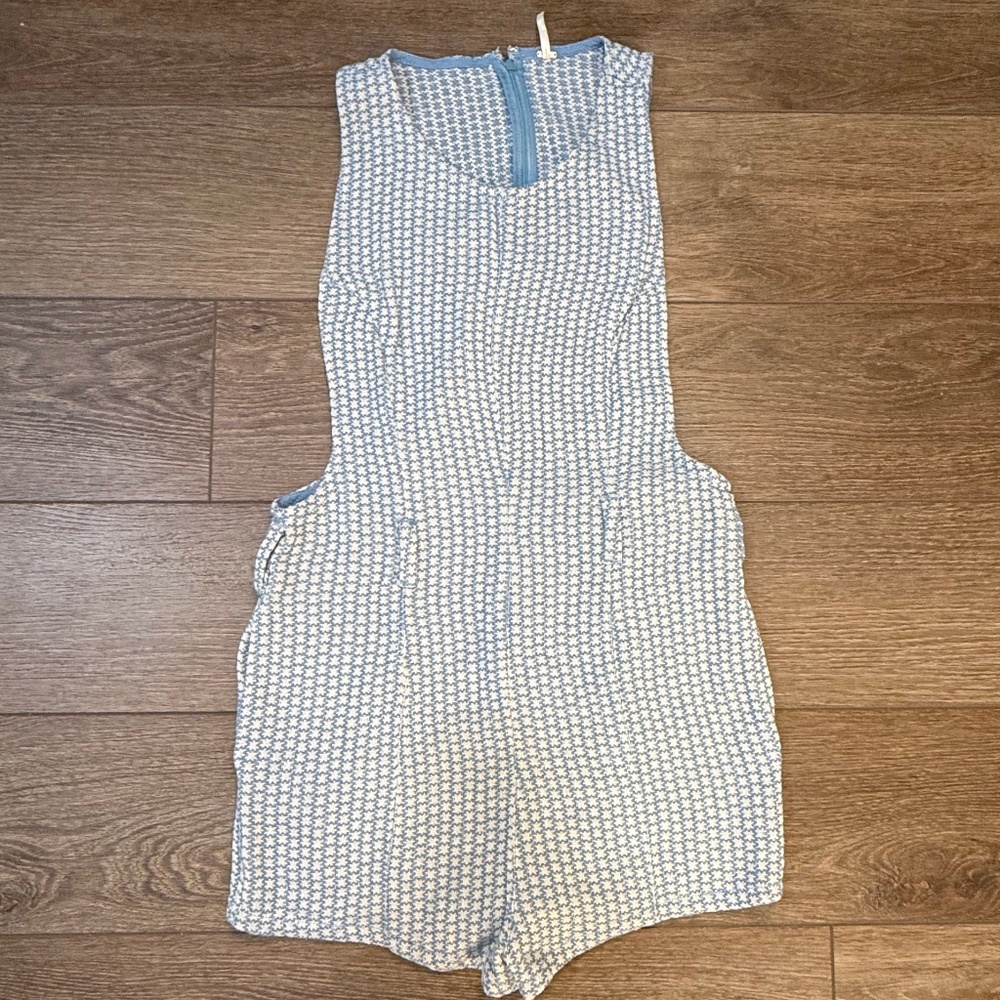 Free People Women's Mod Mini Romper, NWOT, Houndstooth, Blue, One-Piece, Sz 10
